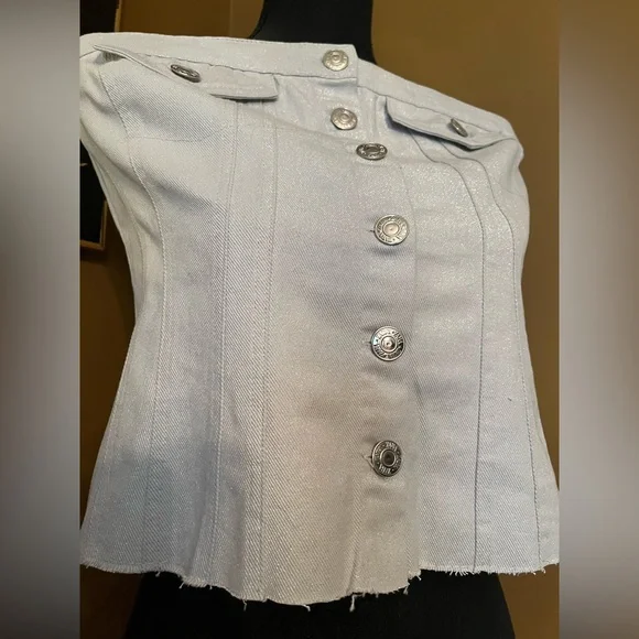 Zara Light Denim Button Up Tube Top New - Picture 2 of 12